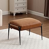 Ya-Home Mid-Century Ottoman, Soft PU Leather Entryway Bench Ottoman Foot Rest with Metal Legs Single Seat for Living Room Rea