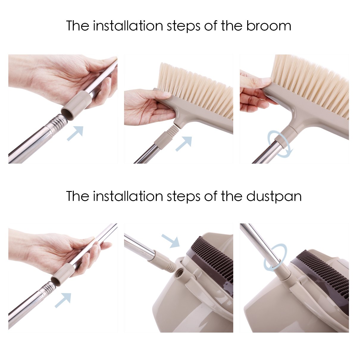 Dust Pan and Broom Set with Long Handle Combo Standing Upright Sweep Use for Pet Dog Hair Home Kitchen Office Lobby Floor