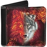 LedBack Cool Wolf Print Slim Leather Bi-fold Wallets for Mens Credit Card Holder Money Clip