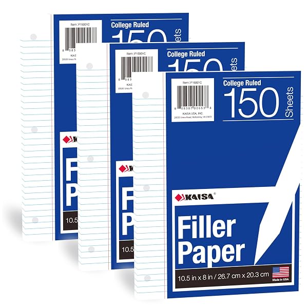 KAISA LOOSE LEAF PAPER FILLER PAPER 8X10.5 INCHES,...