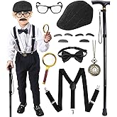 Boutrele 100 Days of School Costume for Boys Kids,Old Man Costume for Kids,Grandpa Costume Accessories Boys Set