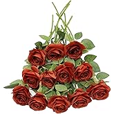 LVEFIT Artificial Rose Flower Artificial Flowers Flower with Long Stem Silk Roses Bouquet for Wedding Bridal Shower Party Home Decoration (Burnt Orange, 12 Pcs)