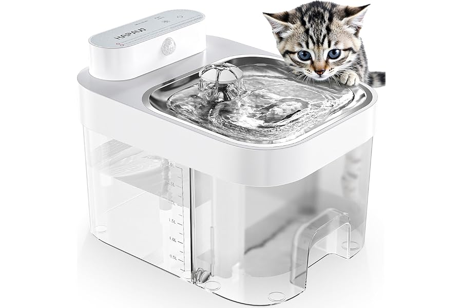 HAPAW Cat Water Fountain, Wastewater Separation & No Filter Cotton, Pet Water Dispenser with 101oz/3L Large Capacity Tank, Wireless Automatic Water Fountains for Cats Indoor Cat Watering Supplies