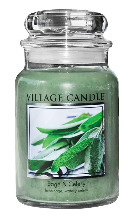 Village Candle Salbei und Sellerie große Duftkerze im Glas, 737 g, grün 9.8 x 9.5 cm