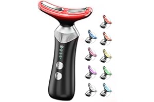 Dopsikn 9-in-1 Red-Light-Therapy-for-Face-and-Neck, Portable Facial Massager Tool with Adjustable Vibration & Thermals for Wrinkles, Double Chin, Black
