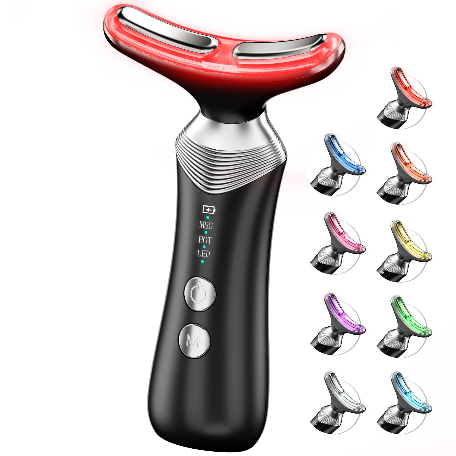 Photo 1 of Dopsikn 9-in-1 Red-Light-Therapy-for-Face-and-Neck, Portable Facial Massager Tool with Adjustable Vibration & Thermals for Wrinkles, Double Chin, Black