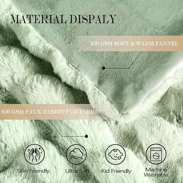 LATEPIS SOFT FAUX FUR BLANKET BUBBLE TWIN SIZE COMFY BLANKET FOR BED FUZZY COZY THICK BLANKETS FOR COUCH BEDROOM FURRY WARM BLANKETS FOR ALL SEASONS LUXURY BED THROW 60X80 INCH SAGE GREEN, 860GSM