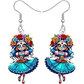 NEWEI Acrylic Horror Day of the Dead Creepy Doll Dangle Earrings Halloween Gifts for Women, Spooky Mexican Voodoo Dolls, Quirky Halloween Costume Jewelry Accessories