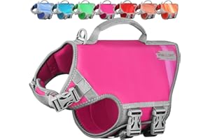 VIVAGLORY Neoprene Dog Life Vest, Dog Life Jacket for Swimming & Boating, Lightweight & Buoyancy for Puppy Doggy, Swimming Vest with Handle, M, Raspberry Pink
