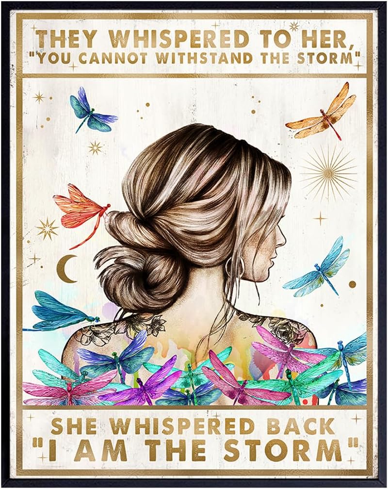 Posters & Prints - Motivational Boho Wall Art LARGE 11x14 - She Whispered Back I Am The Storm - Positive Quotes Wall Decor - Inspirational Poster - Encouragement Gifts for Women - Rustic Living Room Home Office Decor