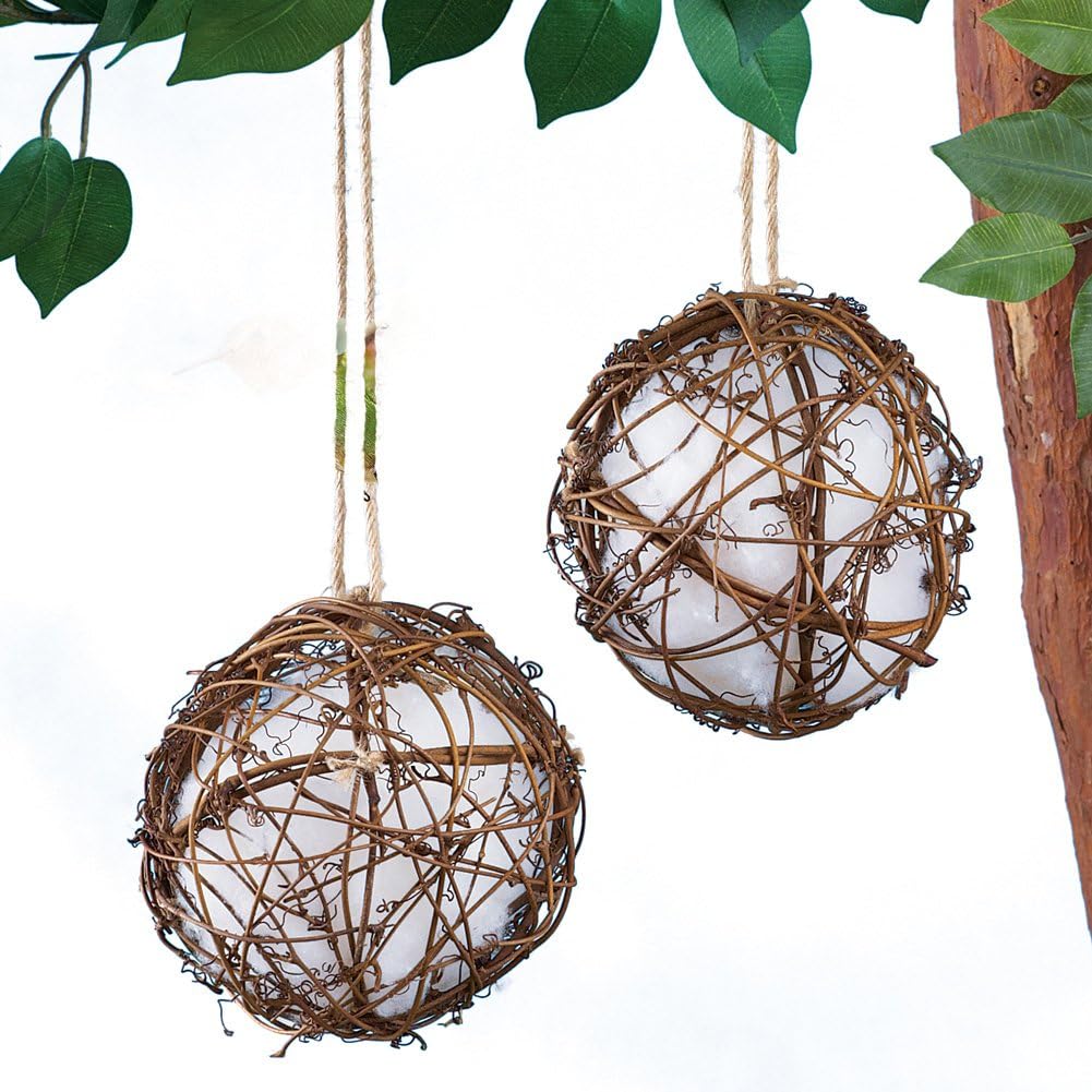 Collections Etc Set of 2 Rattan Globe Hummingbird Nesters - Gives Birds The Materials to Build a Nest Nearby
