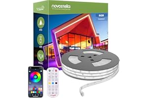 NOVOSTELLA Smart Outdoor Rope Light, 52.5ft Music Sync RGB LED Strip Lights, App Control and RF Remote Color Changing Dimmable Tape Exterior Lighting Kit, for Garden Decorative Stairs Party, 24V IP65