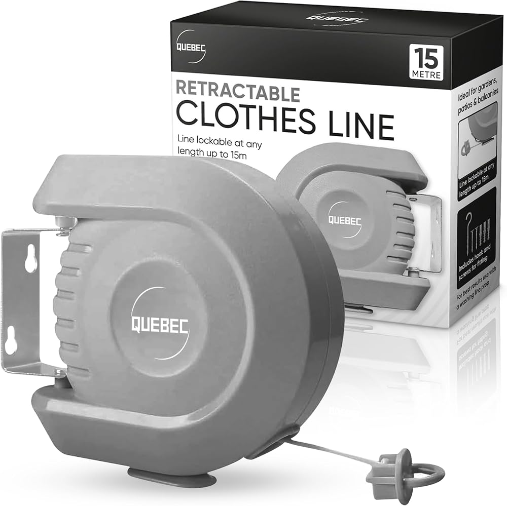 Quebec 15m Heavy Duty Retractable Washing Line Wall Mounted Outdoor
