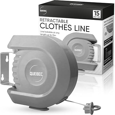 Quebec 15m Heavy Duty Retractable Washing Line Wall Mounted Outdoor