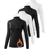 TELALEO 4 Pack Women's Thermal Long Sleeve Tops Mock Neck Shirts, Fleece Lined Compression Turtleneck Base Layer