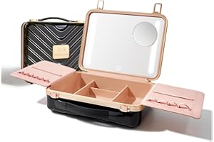 ROWNYEON Travel Makeup Case With Light Up Mirror Portable Train Case Organizer Make up Box for Girls Makeup Artist Hairstylist Casewith 5x Mirror Black