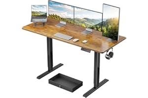 Marsail Electric Standing Desk with Drawer, 55 x 24 Electric Stand Up Desk, Ergonomic Adjustable Desk with Storage, Headphone/Bag Hooks, Computer Desk for Home & Office with Cable Management,Brown