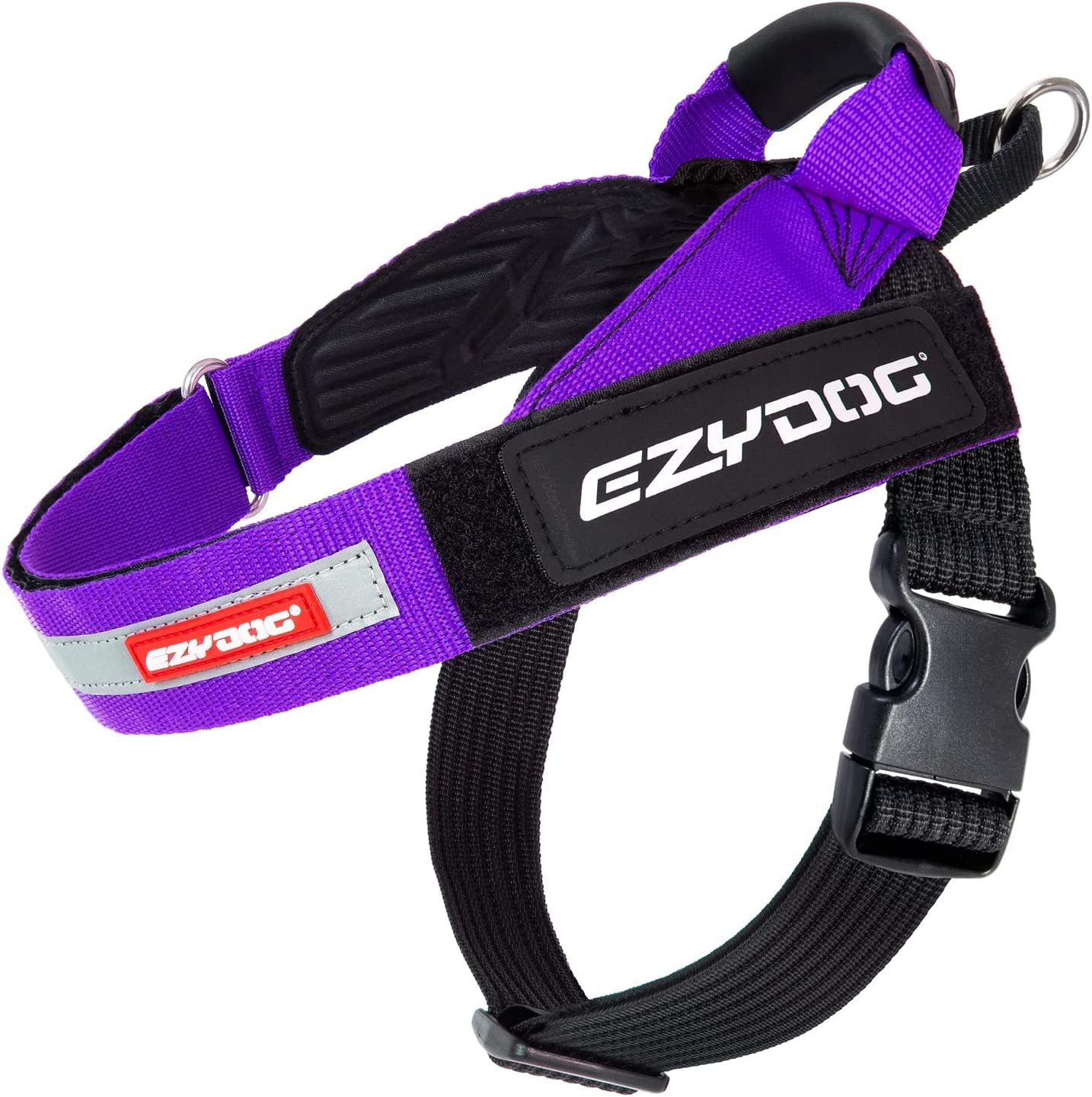 EzyDog Express Dog Harness | Dog Harness for Small, Medium and Large Dogs, Angled Ergonomic Design, Moulded Grip Handle, Easy Release Side Buckle (L, Purple)