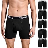POKARLA Mens Stretch Boxer Briefs Soft Cotton Open Fly Tagless Underwear Regular Leg