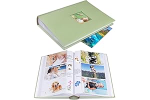 1DOT2 Photo Album 4x6 Hold 402 Photos with Memo Slip-in Pockets Photo Book, Linen Cover Picture Photo Albums with Writing Space for Wedding Family Baby Vacation Mother's Day Sage Green