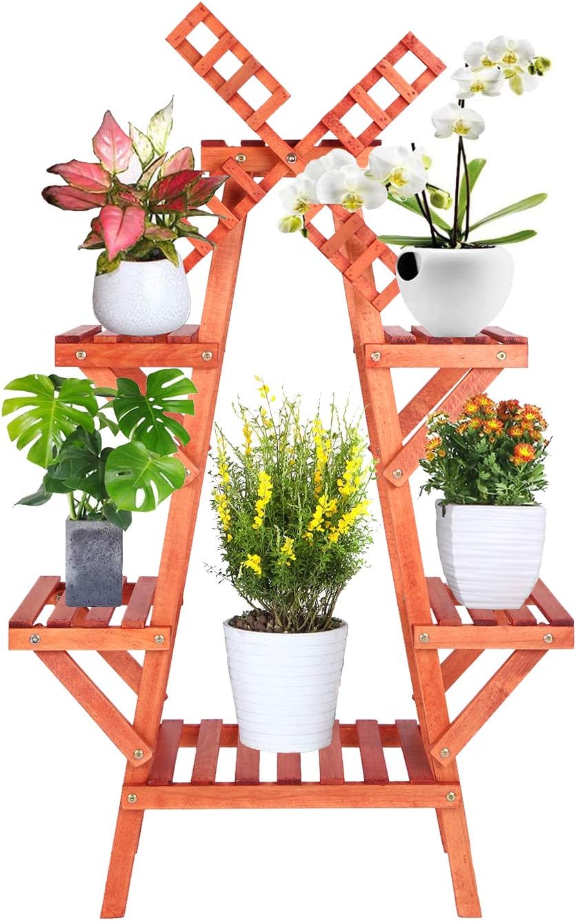 Soporte de madera multicapa para plantas, estante de 6 niveles, soporte