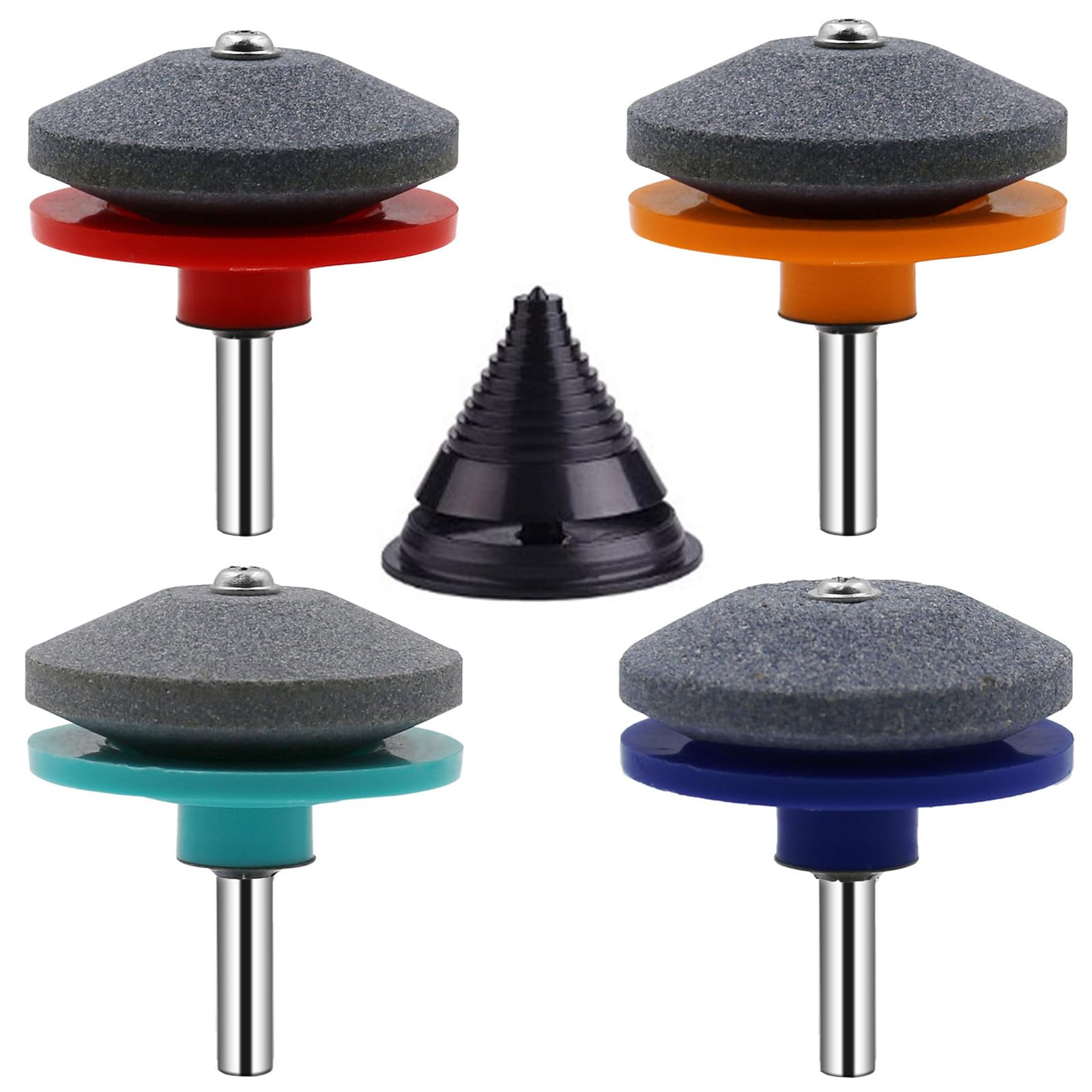 Universal Lawn Mower Blade Sharpener for an Immaculate Garden – 4 Packs Colored Garden Tool Sharpener Drill Attachment for Garden Hoes, Spades, Lawn-Edgers, and Shears