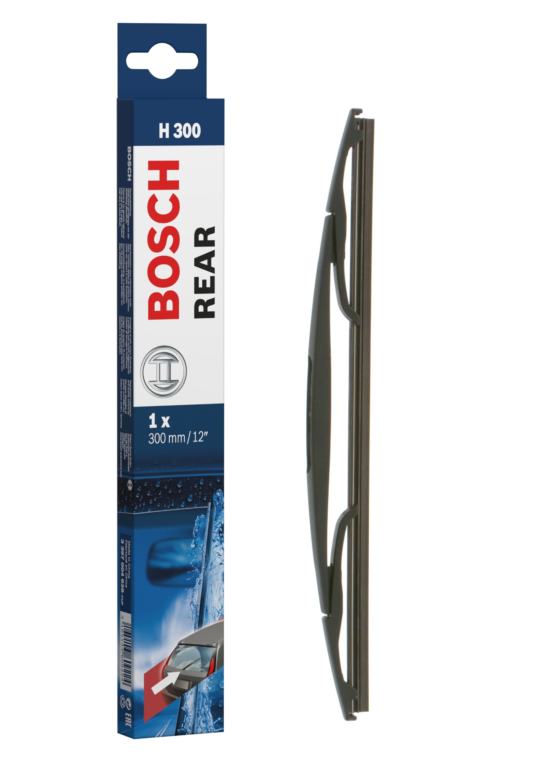 Bosch Rear Wiper H 300 - Excellent Cleaning Performance - Replacement Blade for Back Windscreen - 1 Blade, 300mm