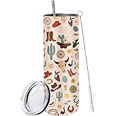 MoYueno Cowgirl Gifts for Women, 20 Oz Slim Cowgirl Tumbler with Lid & Straw & Brush, Cow Tumbler, Cows Stuff, Farming Gifts for Thanksgiving Christmas Cowboy Women Men, Skinny Cow Cup, 1 PCS