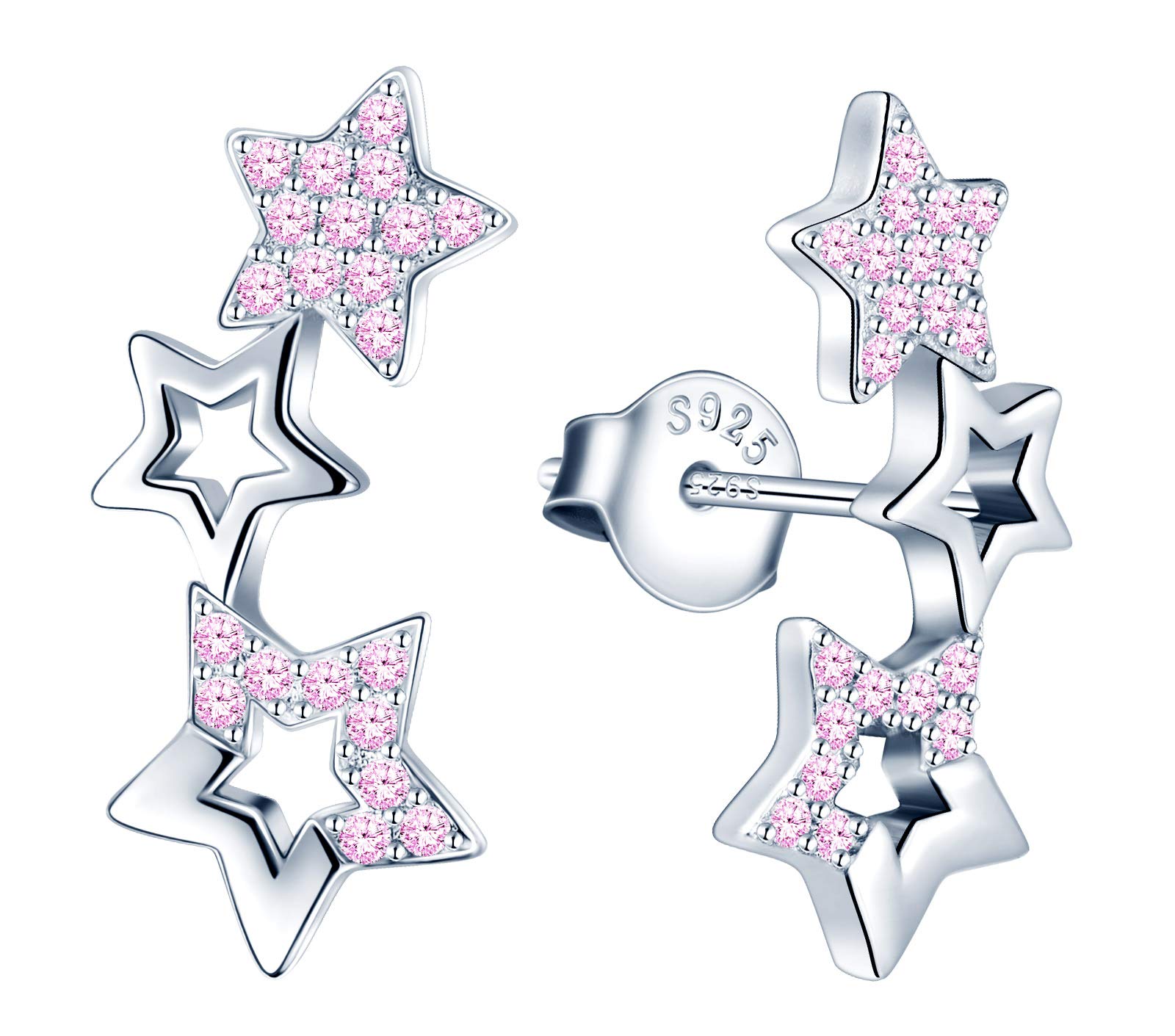 MicVivien Star Climber Earrings Women 925 Sterling Silver with Cubic Zirconia Hypoallergenic Ear Crawler Earrings, Cuff Wrap Ear Vines Climbers Stud Earrings
