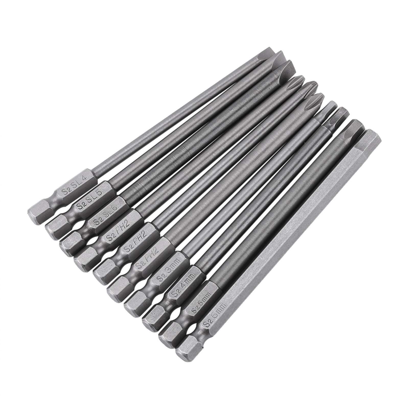 Magnetic Screwdriver Bits, Magnetic Design for Easy Screw Holding, Screwdriver Bits Set, Hex Shank, 10pc, Slotted, Cross, Hex Head for DIY, Home Repair, Maintenance, etc.
