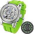 FEICE FM501 Men's Automatic Mechanical Skeleton Watch, Titanium Steel, 50M Waterproof, Luminous, Green Silicone Strap Analog Watch