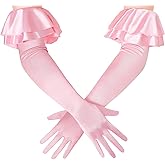 BABEYOND Long Gloves for Women - Puffy Sleeves Ruffle Cuff Gloves Satin Stretchy Elegant Costume for Wedding Opera Tea Party