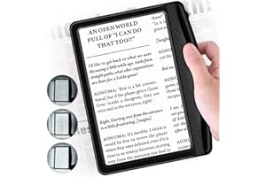 SHELEPRO Rechargeable 5X Magnifying Glass for Reading, Ultra Bright Magnifying Glass with Light, Brightness Dimmable, Lightweight Full Page Handheld Lighted Book Magnifier for Reading Senior Elderly Low Vision