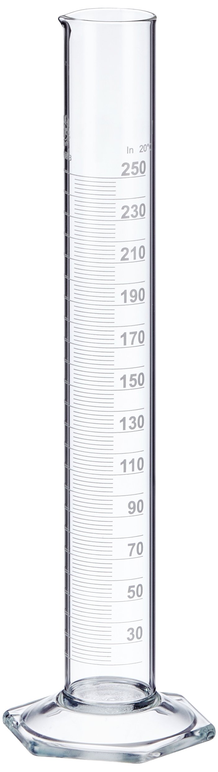 NeoLab E-1267 Measuring Cylinder, Tall pattern, Hex Foot, Class B Borosilicate Glass, 250 ml