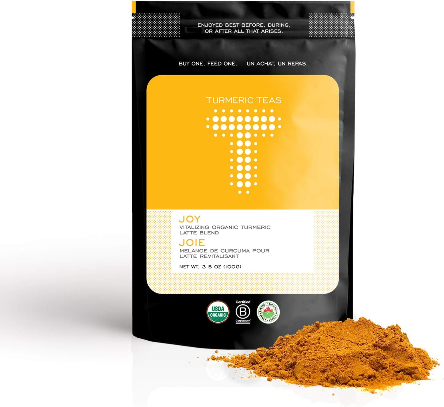 Turmeric Teas JOY - Vitalizing Organic Turmeric Latte Blend. 80 Servings Anti-inflammatory Immunity Boosting Golden Milk with Ashwagandha. Whole30 Approved Non-GMO Dairy Free Sugar Free (Powder 3.5oz)