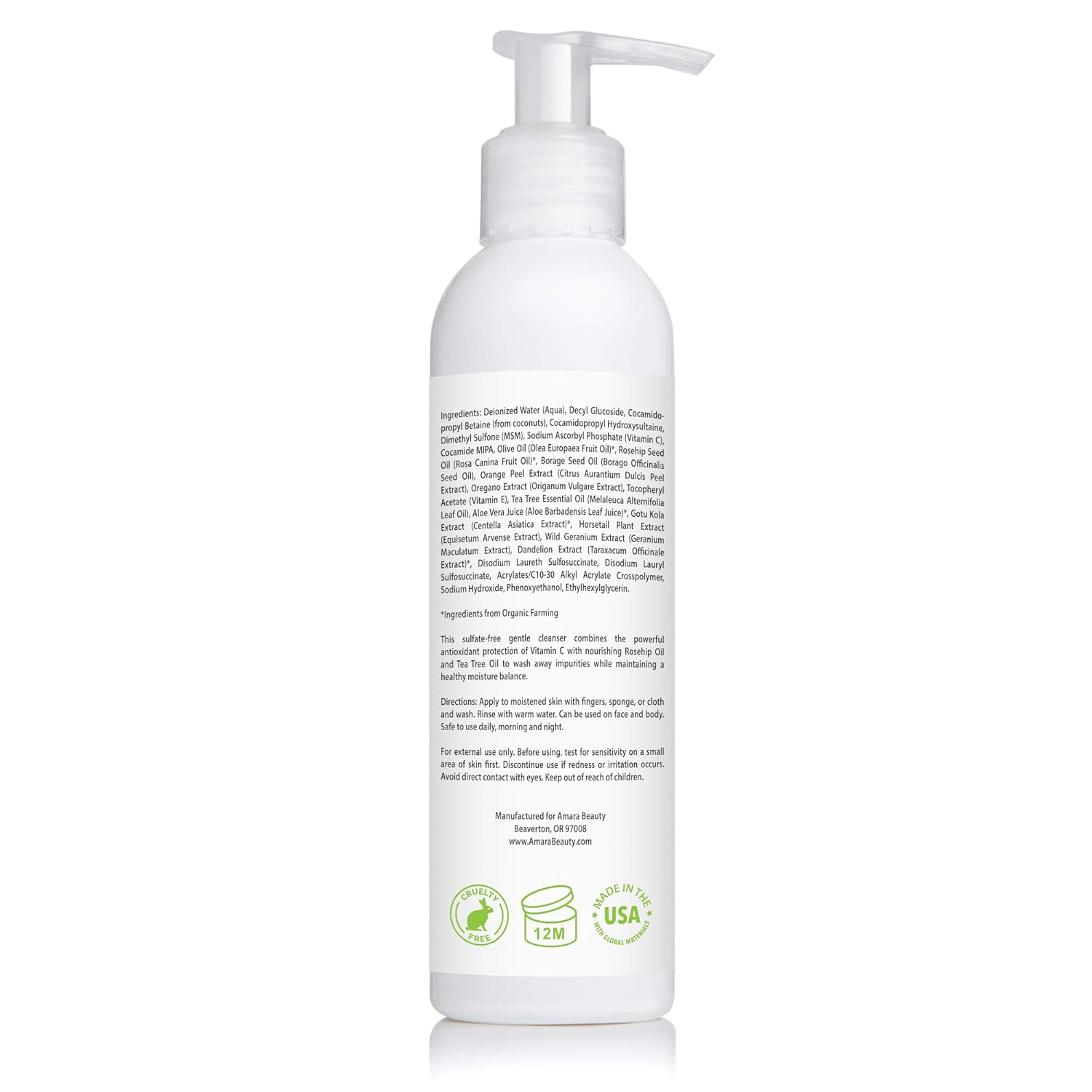 Facial Cleanser with 15% Vitamin C, Aloe Vera, Rosehip Oil & Tea Tree Oil, 6 fl. oz.: Beauty