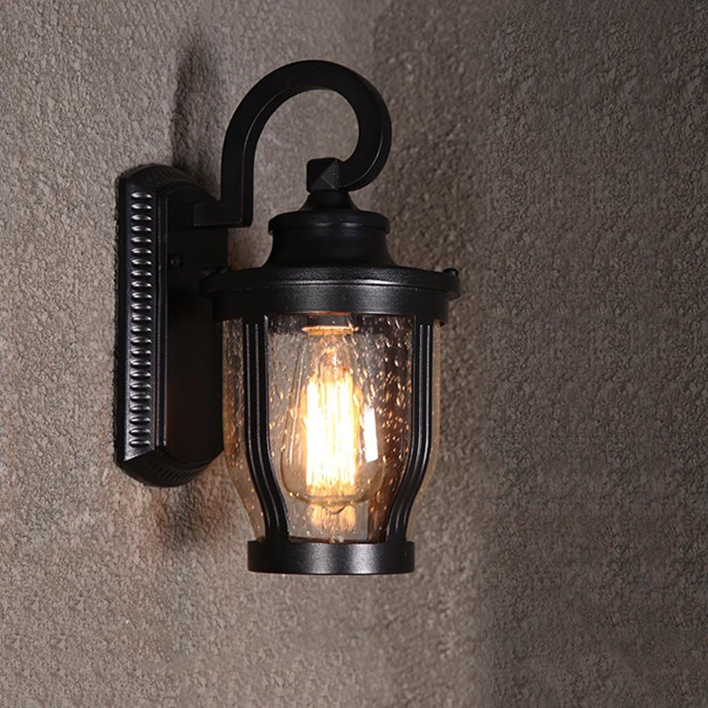 Outdoor Wall lamp E27 Retro Outdoor Interior Wall Lamp Waterproof Creative Garden Lights Balcony Staircase Exterior Wall Lamp Wall Washer (Black)