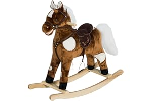 Qaba Kids Metal Plush Ride-On Rocking Horse Chair Toy with Nursery Rhyme Music - Dark Brown