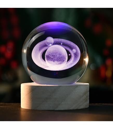 3D Crystal Ball Night Light - 3.15 inch Saturn Galaxy Planet Glass
