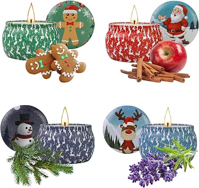 Yinuo Candle 4 Tins Christmas Scented Gift Set 4.4oz Aromatherapy