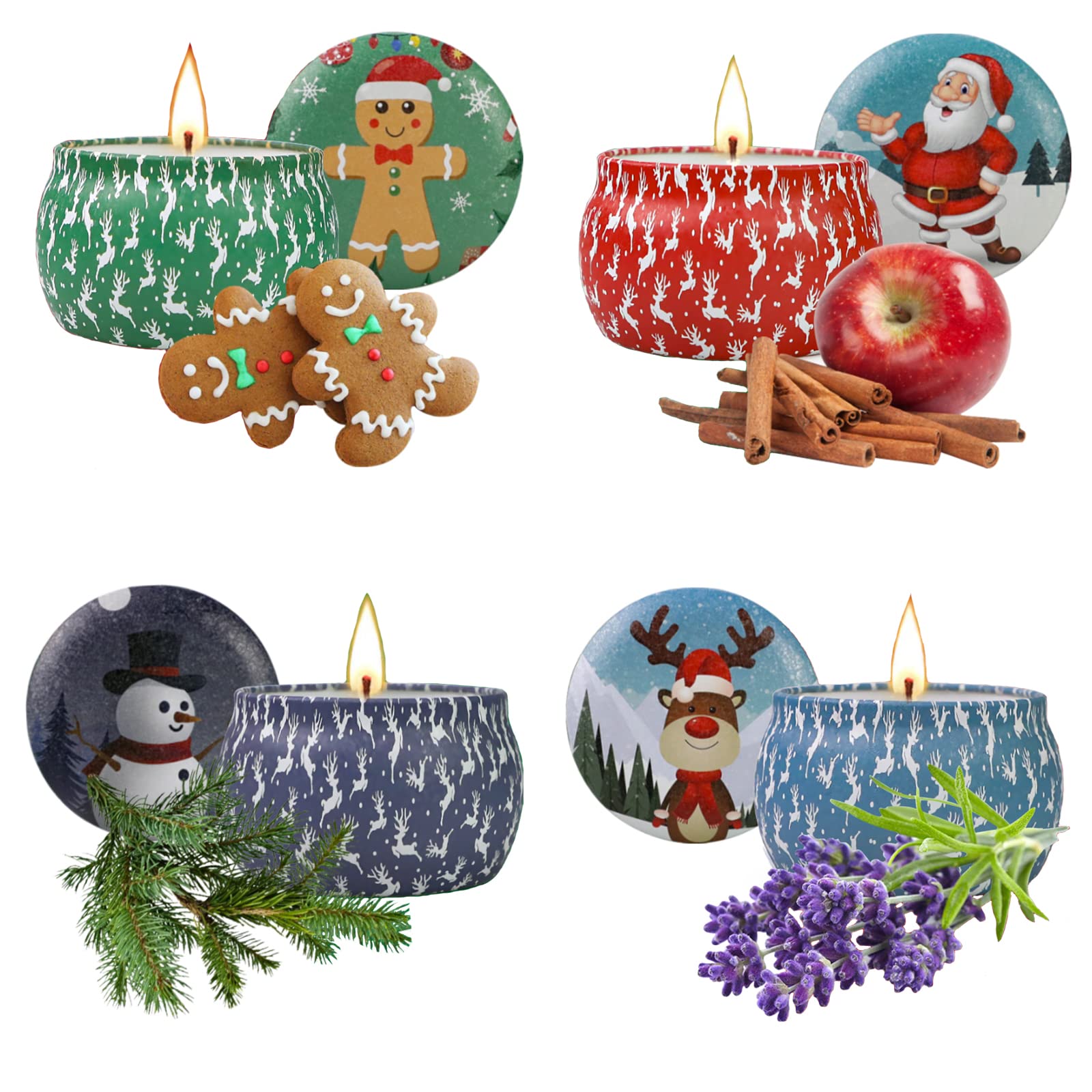 Yinuo Candle Christmas Scented Candles Gift Set Aromatic Candle, Aromatherapy Candles 4 Tins, 4.4oz, Suitable for Christmas, Home Party, Festival,Celebration, Best Gifts for Women Xmas Gift Set