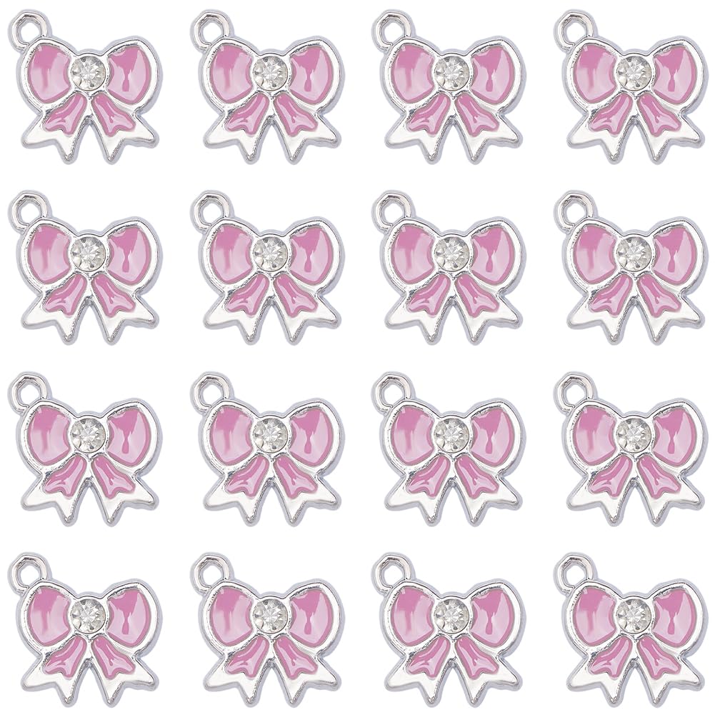 SUNNYCLUE 1 Box 30Pcs Bow Charms Bulk Bowknot Charm Romantic Pink Valentine Alloy Enamel Rhinestone Cute Bow Charm for jewellery Making Charms Supplies DIY Crafting Necklace Bracelets Earring Beginner