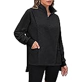 Blooming Jelly Women Oversized Sweatshirt Fleece Quarter Zip Pullover Casual Long Sleeve Tops Fall Outfits with Pockets