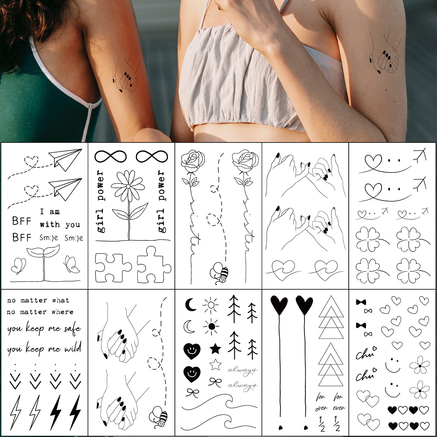 Esland Realistic Best Friends Temporary Tattoos Matching Bestie Tattoo Stickers for Women, Girls, Couples and Family