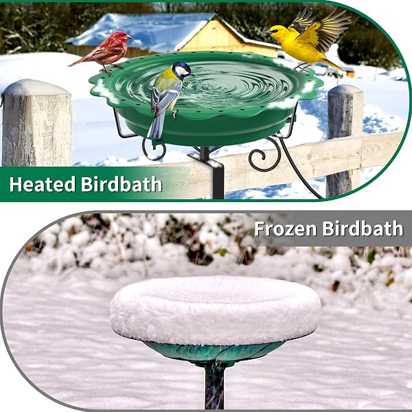 JVGOO HEATED BIRD BATH FOR DECK RAILING, POWERFUL 100W THERMOSTATICALLY CONTROLLED HEATED BIRD BATHS FOR OUTDOORS FOR WINTER, HEATED BIRDBATH WATER HEATER FOR OUTSIDE GARDEN YARD PATIO LAWN (GREEN)