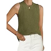 PRETTYGARDEN Summer Crochet Tank Tops for Women 2026 Casual Crewneck Hollow Out Loose Knit Sleeveless Sweater Vest Top Trendy