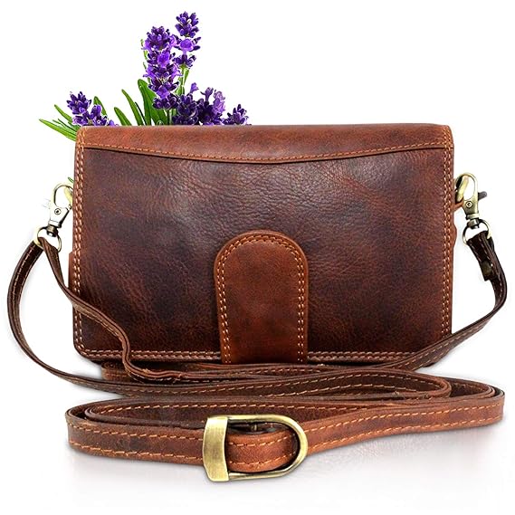 Umhängetasche Leder I Ledertasche für Damen und Herren als Schultertasche + Handgelenktasche I Echtleder Vintage Tasche mit T