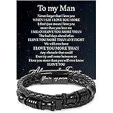 TEEZWONDER Bracelet Gifts For Men Dad - Double-Row Black Braided Leather Bracelet - Christmas Birthday Gifts For Him, Wedding Anniversary Presents for Husband from Wife
