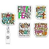 (5Pcs) Psalms 118 6 Faith Over Fear Holographic Christian Badge Reels, Inspirational ID Badge Holder Retractable Clip, Christian Gifts for Nurse Teacher Students Office Worker