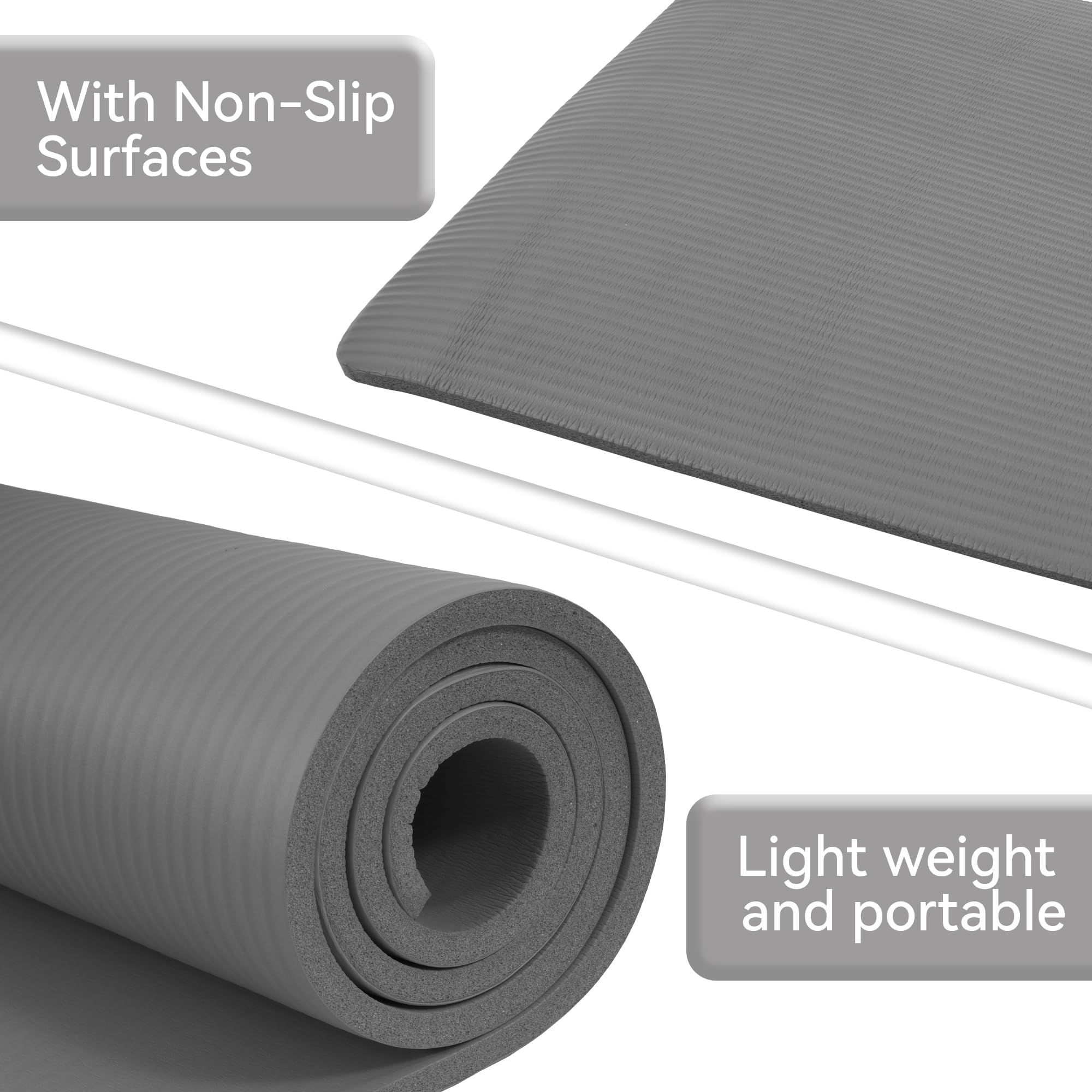 Fitvids Yoga Mat, 1/2-Inch Extra Thick High Density Exercise Mat, Anti-Tear Exercise Yoga Mat with Carrying Strap, Suitable for Various Yoga Exercises